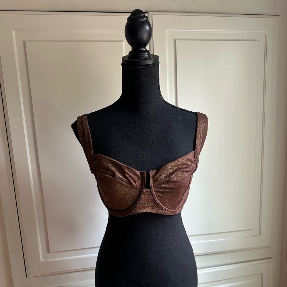 Victoria's Secret Shimmering Brown Bikini Top with lace up back